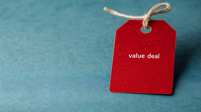 Captivating Value Deal Tag on a Soft Teal Background for Discounted Retail Promotions Today. Value and Price Concept