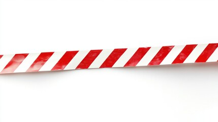 Red and white diagonal-striped warning tape, isolated on a white background for a bold safety message