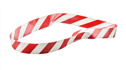 Red and white hazard tape with strong alternating stripes, isolated on a white background