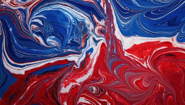 Mesmerizing Marble Swirl of Patriotic Red, White, and Blue Tones. Flowing Abstract Artwork Emulating American Flag Colors. National Holiday Designs and Celebrations. Fourth of July, Veterans Day