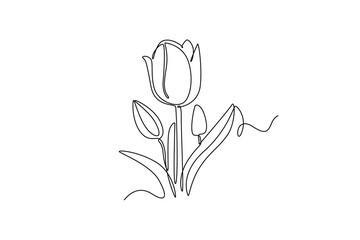 Obraz premium Continuous one line drawing beautiful fresh tulip flower plant. Tropical floral style, love romantic concept for poster, wall decoration ornament. Single line draw design vector graphic illustration