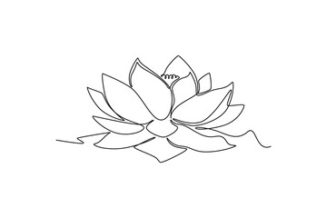 Single continuous line drawing beauty fresh lotus for healthcare spa business logo. Printable decorative water lily flower concept home wall decor poster. One line graphic design vector illustration