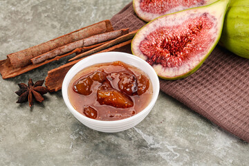 Sweet fig jam in the bowl