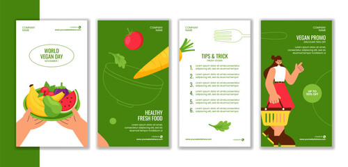 Flat Cartoon Style Illustration for World Vegan Day Social Media Stories