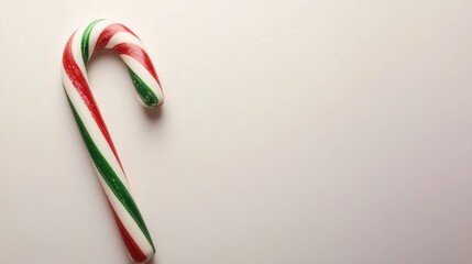 Traditional candy cane with vibrant red and green stripes, isolated on a clean white background