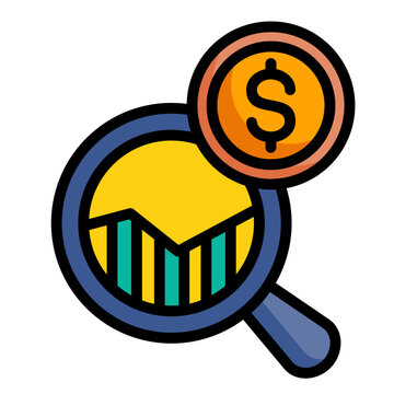 magnifying glass, coin, chart, financial analysis clip art preview