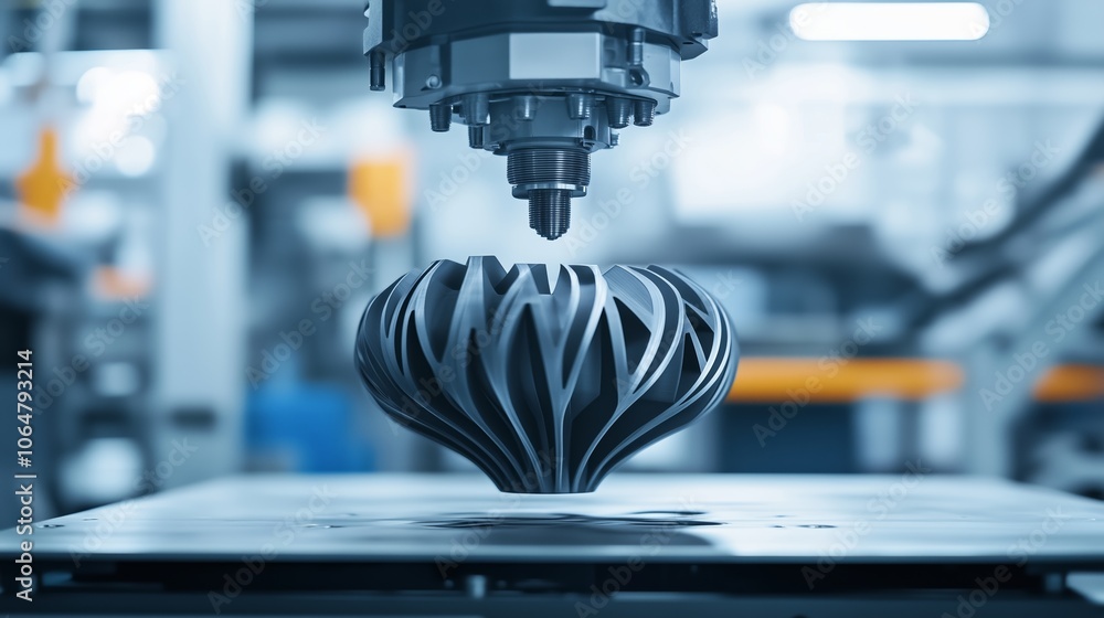 Poster advanced 3d printing in a modern workshop showcasing a complex floral design being created with prec