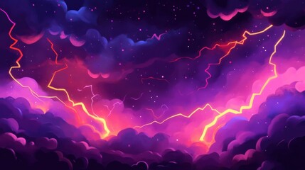 Colorful Stormy Sky with Lightning Bolts at Dusk