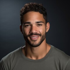 Fototapeta premium American man with a friendly smile and short hair wearing a casual t shirt on a plain white background