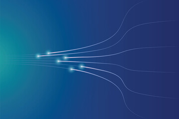 Quiet blue space with cyber light trails. Circuit line technology digital on a blue background. Internet network connection, speed transfer data communication, cyber nano information.