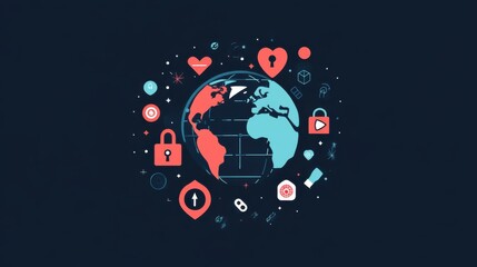 Fototapeta premium Global Connections Through Digital Symbols and Icons