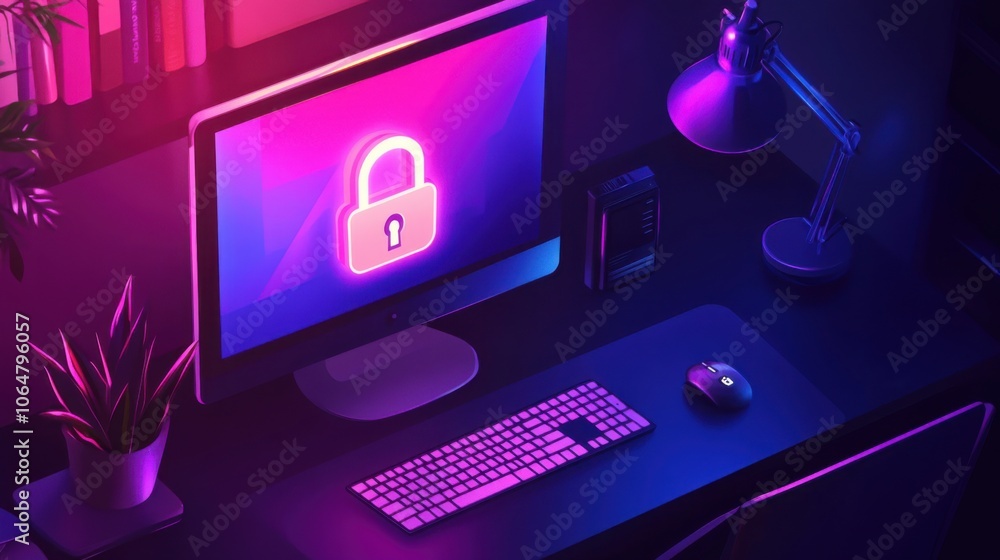Aufkleber digital security concept with computer and lock symbol