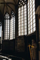 Sun shining through the windows on the church