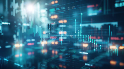 Close-up of digital screen showing downward-trending line graph symbolizing Fed rate cut, surrounded by financial charts and news headlines, key financial indicator visualization