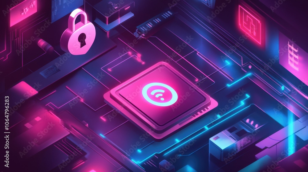 Poster digital security concept with wi-fi signal and lock