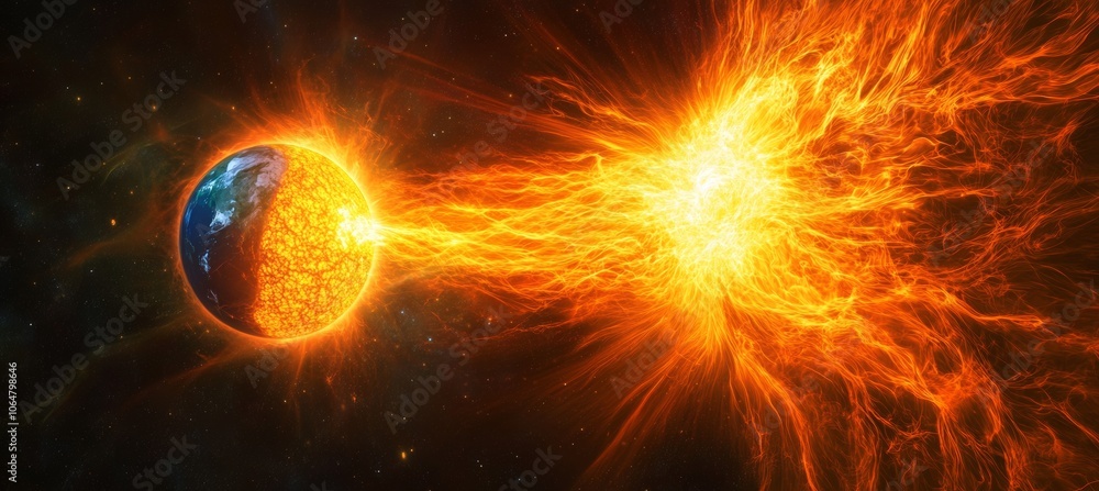 Canvas Prints sun flare destroy earth. science space galaxy astronomy. generative ai technology.