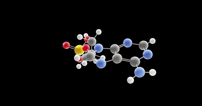 Adefovir molecule, rotating 3D model of bis-pom pmea, looped video on a black background