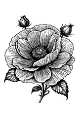 Field poppy. Black and white line art. Botanical pattern