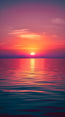 Obraz premium Transcendent Solitude: A Scenic Sunset View over the Ocean with a Solitary Boat in the Distance