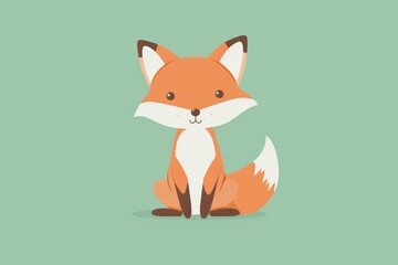 Obraz premium Cute cartoon fox illustration on green background