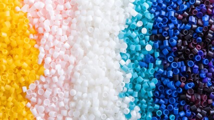 Close up of polyamide plastic granules with a smooth, uniform texture and a consistent color