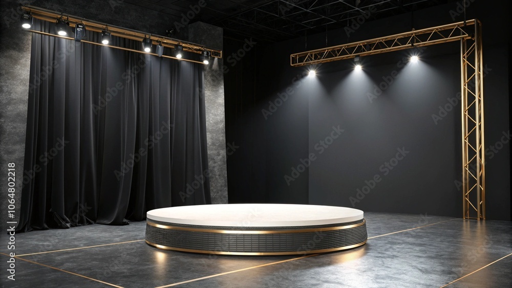 Poster simple blank luxury black gradient background with product display platform. empty studio with circl
