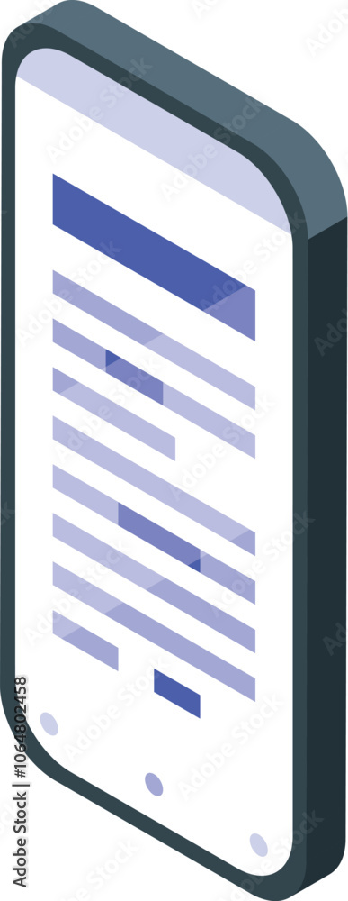 Poster isometric view of a smartphone displaying text content, representing mobile reading, digital communi