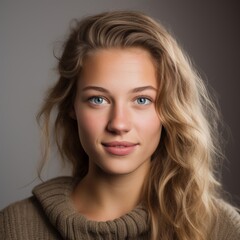 Fototapeta premium Austrian girl in casual outfit studio headshot with vibrant background