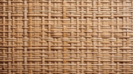 Close up of rattan background showing a regular, woven texture and a natural, rustic finish