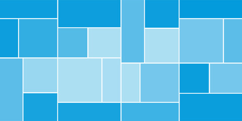 Simple Rectangular Tiled Frames of Various Sizes, Colored in Shades of Blue - Geometric Shapes Pattern, Texture on Wide Scale Background - Design Template in Editable Vector Format