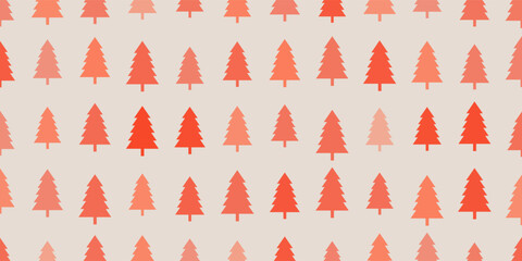 Rows of Many Red and Pink Pine Trees of Various Sizes on Beige Background - Texture, Vector Design