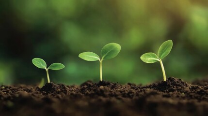 Naklejka premium Close-up View of cascading Green Seedlings Emerging from Earth, Emphasizing Natural Textures and Harmony