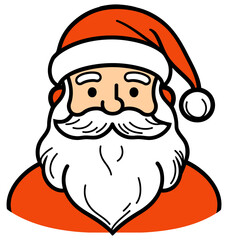 Santa Face Portrait, Cheerful and Festive Representation of Christmas Spirit in a Minimalist Style - Flat Vector Illustration