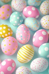 Viele verschiedene bunte Ostereier in Pastellfarben, nahtloser Hintergrund 
