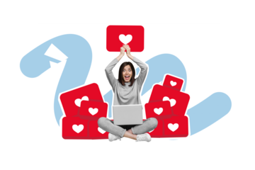 Creative 3d collage artwork of funny funky woman using modern technology satisfied speed connection isolated on painting background