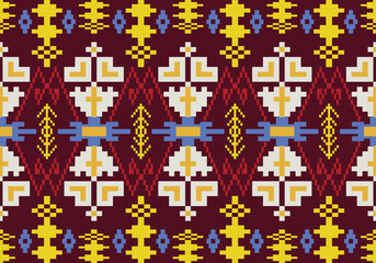 Obraz premium Pixel pattern art wallpaper Background, Design for fabric, curtain, carpet ,geometry seamless pattern art illustration .Pixel art pattern seamless for Fabric geometric ethnic pattern seamless.