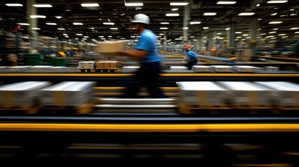 Employee struggling to keep up with the production line speed, showcasing the physical and mental challenges of high-demand manufacturing