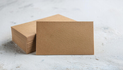 Mock-up of empty craft paper business card. Branding presentation. Stone background. Minimalist
