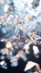 Shimmering crystals suspended in a luminous blur of light create a captivating abstract composition in a dark setting