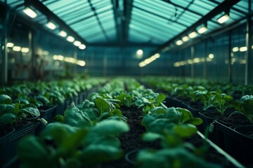 A lush greenhouse filled with vibrant green plants. The atmosphere is calm and nurturing. This image captures the essence of growth and sustainability. Generative AI