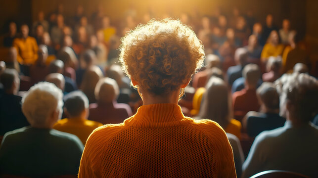 Woman with Curly Hair in a Crowd
