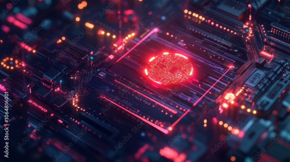 Poster a glowing digital lock embedded in a vibrant circuit board