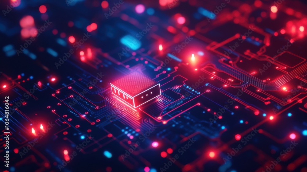Poster a glowing digital lock embedded in a vibrant circuit board