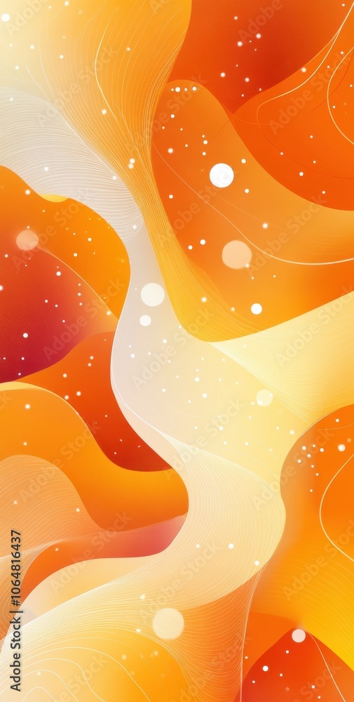Poster abstract orange and white flowing wave pattern with dots