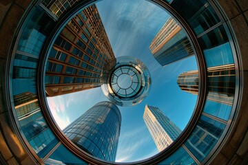 Fototapeta premium Investment captured with a fisheye lens for a distorted, panoramic view