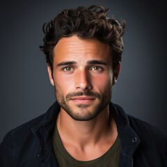 Fototapeta premium French Man with Bright Smile in Casual Outfit Against a Colorful Studio Background