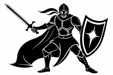 Medieval Knight Silhouette Vector with Sword and Shield