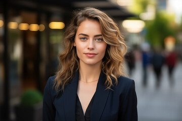 Smilling businesswoman looking at the camera.