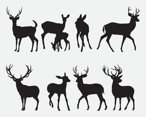 Collection Of Deer Silhouettes Vector In Different Poses