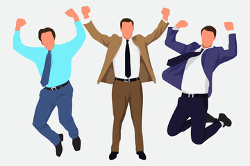 Fototapeta premium Happy Office Workers Celebrating Achievement With Different Poses Vector Illustration